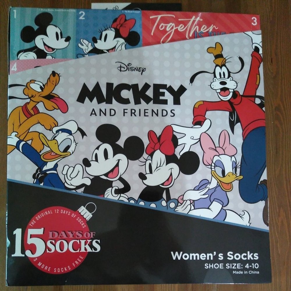 Women's Mickey Mouse & Friends 15 Days of Socks Advent Calendar Sizes 4-10